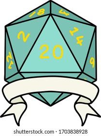 Retro Tattoo Style natural 20 critical hit D20 dice roll