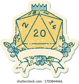 Retro Tattoo Style natural 20 critical hit D20 dice roll