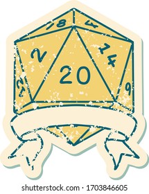 Retro Tattoo Style natural 20 critical hit D20 dice roll