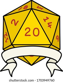 Retro Tattoo Style natural 20 critical hit D20 dice roll