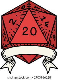 Retro Tattoo Style natural 20 critical hit D20 dice roll