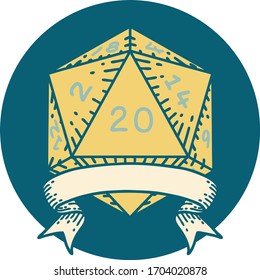 Retro Tattoo Style natural 20 critical hit D20 dice roll