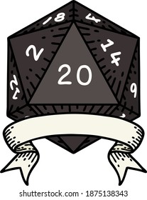 Retro Tattoo Style natural 20 critical hit D20 dice roll
