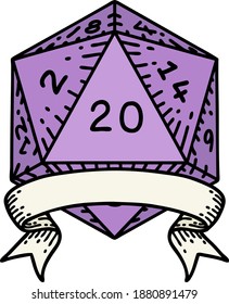 Retro Tattoo Style natural 20 critical hit D20 dice roll