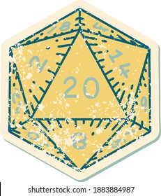 Retro Tattoo Style natural 20 D20 dice roll
