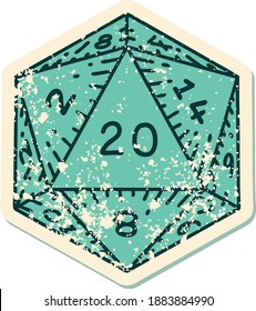 Retro Tattoo Style natural 20 D20 dice roll