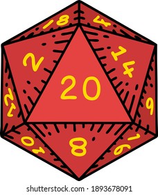 Retro Tattoo Style natural 20 D20 dice roll