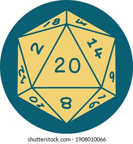 Retro Tattoo Style natural 20 D20 dice roll