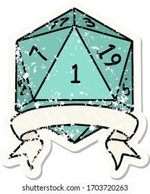Retro Tattoo Style natural one d20 dice roll