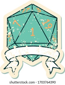 Retro Tattoo Style natural one d20 dice roll