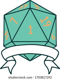Retro Tattoo Style natural one d20 dice roll