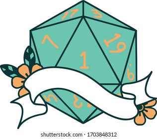 Retro Tattoo Style natural one d20 dice roll