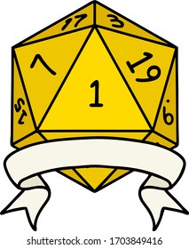 Retro Tattoo Style natural one d20 dice roll