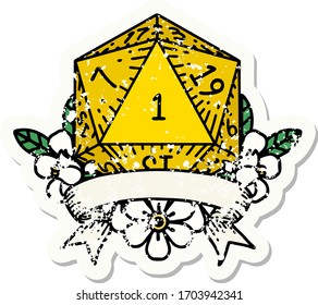 Retro Tattoo Style natural one d20 dice roll
