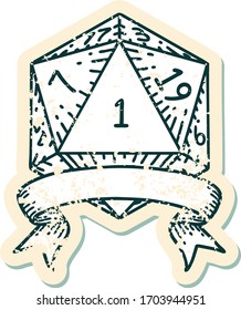 Retro Tattoo Style natural one d20 dice roll