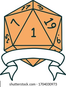 Retro Tattoo Style natural one d20 dice roll