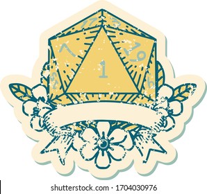 Retro Tattoo Style natural one d20 dice roll