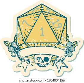 Retro Tattoo Style natural one d20 dice roll