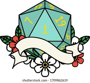 Retro Tattoo Style natural one d20 dice roll