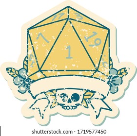 Retro Tattoo Style natural one d20 dice roll