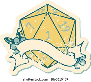 Retro Tattoo Style natural one d20 dice roll