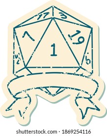 Retro Tattoo Style natural one d20 dice roll