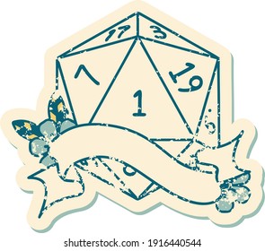 Retro Tattoo Style natural one d20 dice roll
