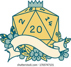 Retro Tattoo Style natural twenty D20 dice roll