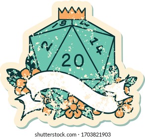 Retro Tattoo Style natural twenty D20 dice roll