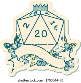 Retro Tattoo Style natural twenty D20 dice roll