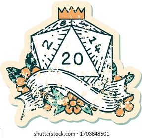 Retro Tattoo Style natural twenty D20 dice roll