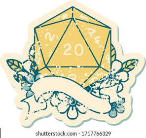 Retro Tattoo Style natural twenty D20 dice roll