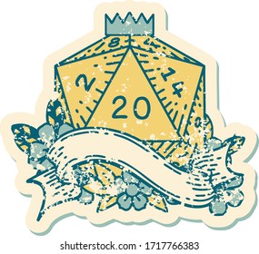 Retro Tattoo Style natural twenty D20 dice roll