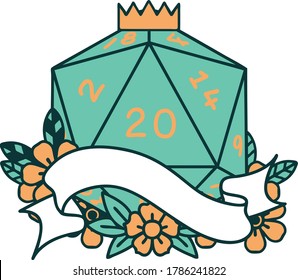 Retro Tattoo Style natural twenty dice roll