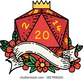 Retro Tattoo Style natural twenty D20 dice roll