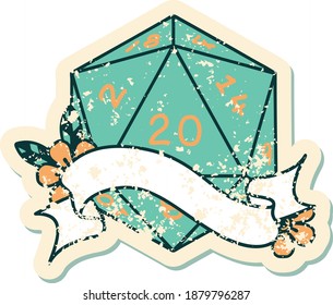 Retro Tattoo Style natural twenty D20 dice roll