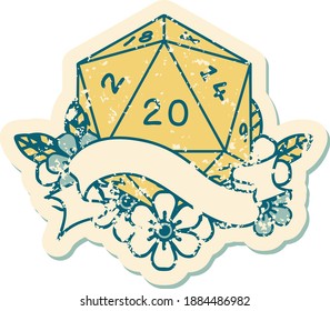 Retro Tattoo Style natural twenty D20 dice roll