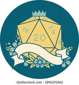 Retro Tattoo Style natural twenty D20 dice roll