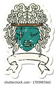 Retro Tattoo Style orc barbarian character face with banner
