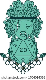 Retro Tattoo Style orc barbarian with natural twenty dice roll