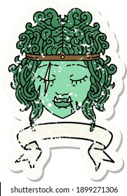 Retro Tattoo Style orc barbarian character face with banner