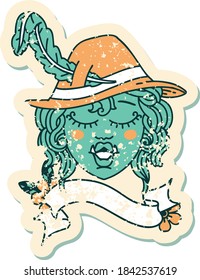 Retro Tattoo Style orc bard character 