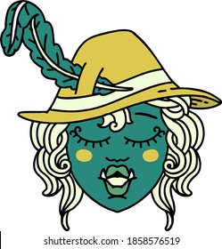 Retro Tattoo Style orc bard character 
