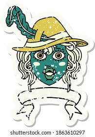 Retro Tattoo Style orc bard character with banner