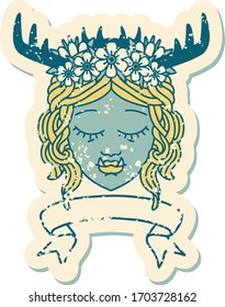 Retro Tattoo Style orc druid character face with banner