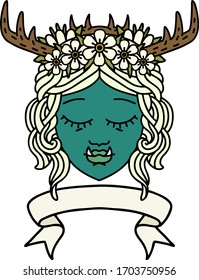 Retro Tattoo Style orc druid character face with banner