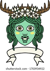 Retro Tattoo Style orc druid character face with banner