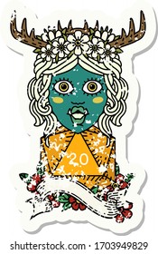 Retro Tattoo Style orc druid character with natural twenty dice roll