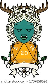 Retro Tattoo Style orc druid character with natural twenty dice roll
