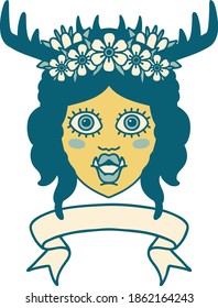 Retro Tattoo Style orc druid character face with banner